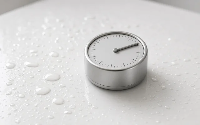 Wet hard surface with a timer for the contact time